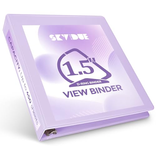 SKYDUE 3 Ring Binders, 1.5 Inch D-Ring, Purple | Holds 450 Sheets of 8.5x11 Paper, Custom View Cover with 2 Interior Storage Pockets, School & Office Supplies - color: Purple