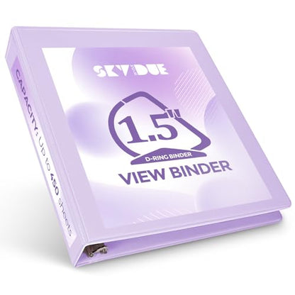 SKYDUE 3 Ring Binders, 1.5 Inch D-Ring, Purple | Holds 450 Sheets of 8.5x11 Paper, Custom View Cover with 2 Interior Storage Pockets, School & Office Supplies - color: Purple