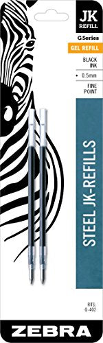 Zebra Pen STEEL Gel Refill, Fits G-402, Black Ink, 0.5mm, 2-Pack | JK-Refill, Fine Point Tip, Smooth and Consistent Writing Performance, Office Supplies (88012) - color: Black Refill A, size: 1 Count (Pack of 2)