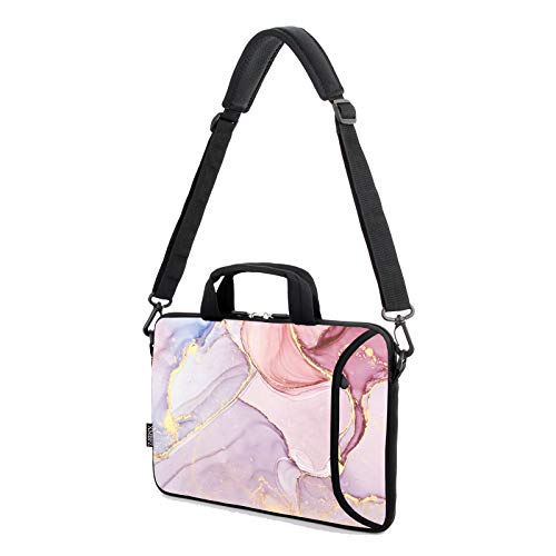 15.6" laptop sleeve laptop bag chromebook case adjustable shoulder strap with handle accessory pocket (Pink marble) - color: Pink Marble
