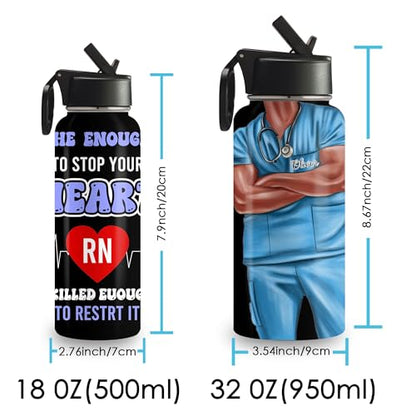 Personalized Insulated Nurse Water Bottle Custom 18oz 32oz Stainless Steel with Lid Name Nursing Student Graduation Gifts for Nurse Week Hospital Staff Appreciation Birthday Healthcare Worker - color: Design-7
