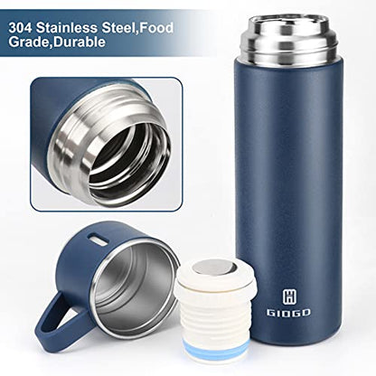 Stainless Steel Thermo 500ml/16.9oz Vacuum Insulated Bottle with Cup for Coffee Hot drink and Cold drink water flask.(Blue,Set) - color: Blue (Set), size: 16.9 Ounces