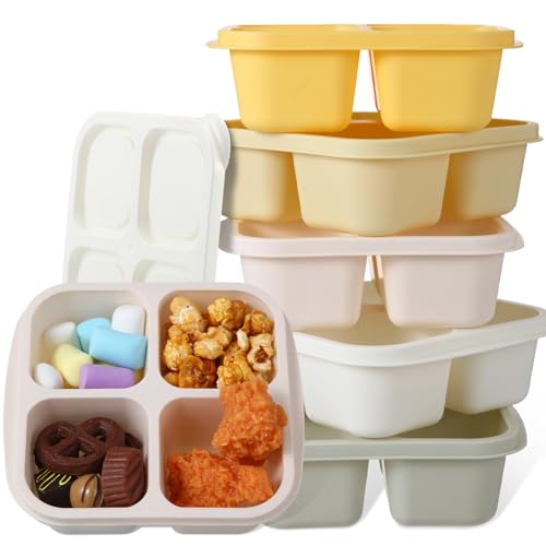 Honeydak 5 Pack Snack Containers 4 Compartment Bento Snack Boxes Reusable Lunchable Containers with Lids Divided Meal Prep Lunch Food Storage Box for School Work Travel (Lemon Color,Equal) - color: Lemon Color, style: Equal