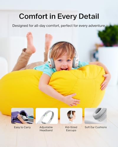 Belkin SoundForm Mini Kids Wireless Headphones w/Built-in Microphone, 30H of Playback Time, Fun Stickers, & Case - Over-Ear Headsets for Online Learning, School, iPhone, iPad, Galaxy, & More - White - color: White, style: Wireless (USB-C) + Case