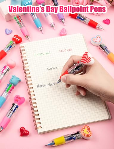 16Pcs 4 in 1 Mini Valentines Multicolor Ballpoint Pens | Cartoon Cutek Retractable Ballpoint Pen 0.7mm for Home Office Stationery or Fun - style: MiniValentinesBallpointPens16Pcs