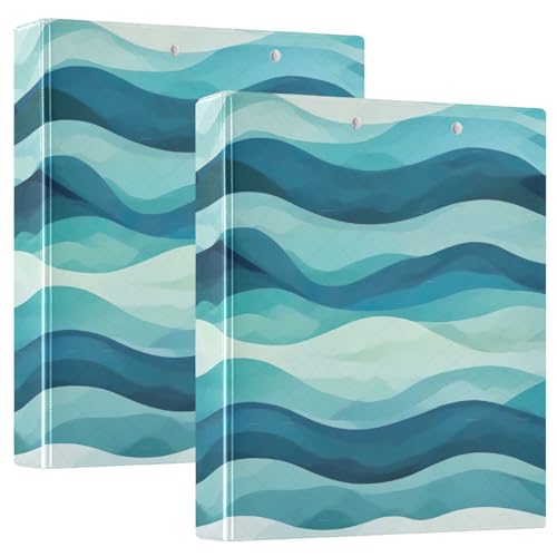 Emelivor Blue Ocean Waves 3 Ring Binder 1.5 Inch Rings View Binders Holds 200 Sheets 2 Inch Binder for Letter Size Paper Binder Organizer for Office Supply Home Women Men, 2 Pack - color: Blue Ocean Waves