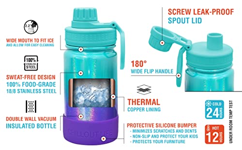 CHILLOUT LIFE 12oz Kids Insulated Stainless Steel Water Bottle with Leak Proof Spout Lid & 144 Stickers - color: Mermaid Sparkle, style: 12 oz