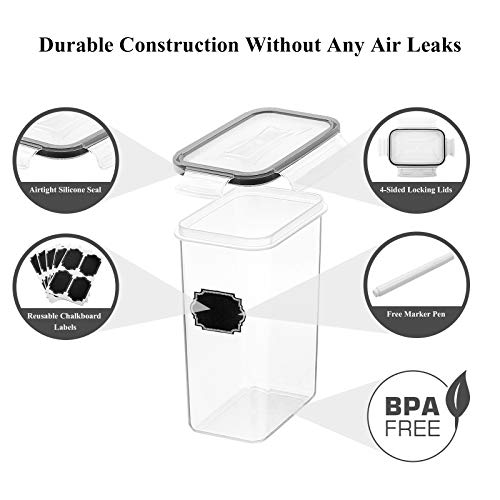 Wildone Airtight Food Storage Containers with Lids, 14PC Plastic Kitchen Storage Containers for Pantry Organization and Storage, Cereal, Flour and Sugar Containers, Include 20 Labels & Pen | For Spaghetti, Pasta, Dry Food, Flour, Sugar, Plastic Canisters