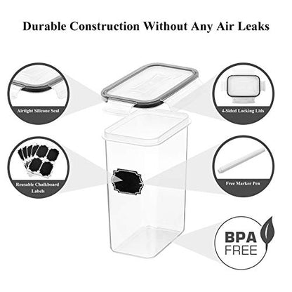 Wildone Airtight Food Storage Containers with Lids, 14PC Plastic Kitchen Storage Containers for Pantry Organization and Storage, Cereal, Flour and Sugar Containers, Include 20 Labels & Pen | For Spaghetti, Pasta, Dry Food, Flour, Sugar, Plastic Canisters
