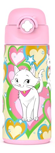 Girls Insulated Water Bottle with Covered Pop-Up Straw,16 oz Kids Cups with Stainless Steel Leak Proof for School Pink（Cat） - color: A14.Cat, style: 1Pack