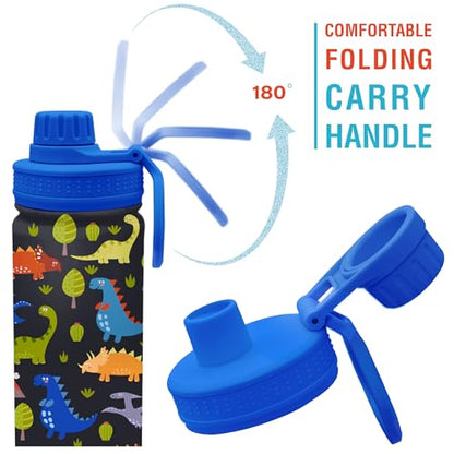 CHILLOUT LIFE 17oz Kids Insulated Stainless Steel Water Bottle with Leak Proof Spout Lid & 144 Stickers - color: Dinosaur, style: 17 oz