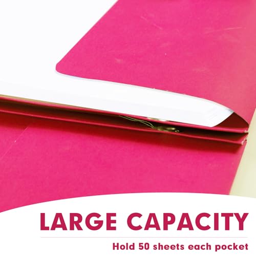 Two Pocket Folders, RAZCC 75 Pack Two Pocket Folders with Prongs, 3 Prong Folders Fit Letter Size Paper, Pocket File Folders for School Office Home Business, Magenta - color: Magenta
