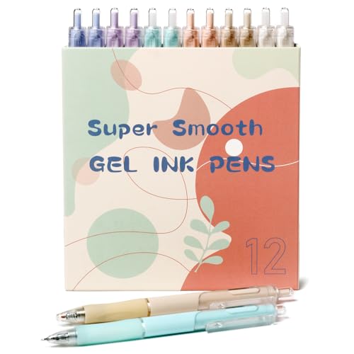 Ultra Fine Pens for Writing 0.38mm Retractable Black Rollerball Gel Ink Smooth Writing Japanese Style Pens Set, Non Bleed, No Smear & Smudge for Journaling Sketching Drawing, 12 Counts