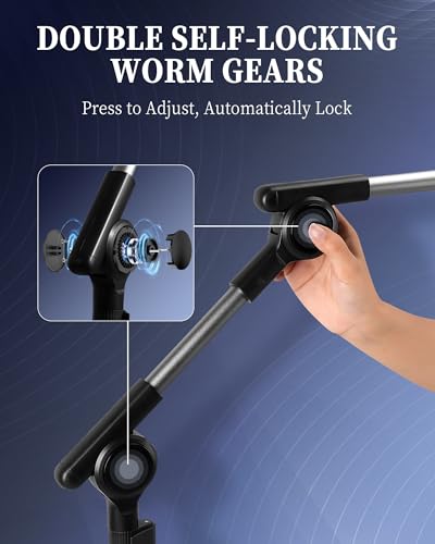 SHUWEI Tablet Floor Stand with Double Self-Locking Gears, 63”Height Adjustable iPad Floor Stand with 7.5lb Stable Base, Fits with 4.7-15.6'' iPad, Phone, Monitor (White) - color: White
