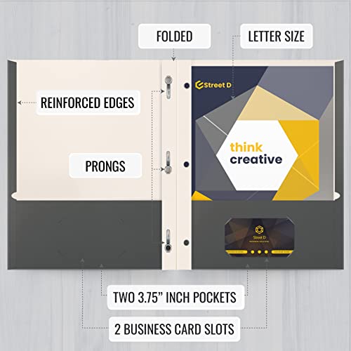 Better Office Products Gray Paper 2 Pocket Folders with Prongs, Matte Texture, Letter Size Paper Folders, 50 Pack, with 3 Metal Prong Fastener Clips, Gray - color: Gray