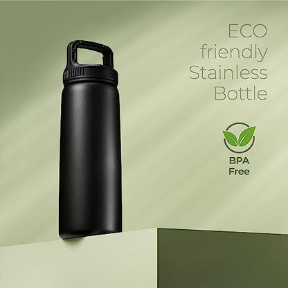 SipX™ Insulated Water Bottle with 3 Lids 25 oz (750 mL). Leakproof Stainless Steel, Triple Insulated – Cold 24 Hours/Hot 12 Hours – Durable Bottle for School, Gym, Travel – Black - color: Black, size: 25 Ounces