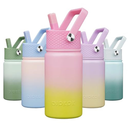 BJPKPK Insulated Water Bottle, 15oz Stainless Steel with Straw Lid | Leak Proof, BPA-Free, Vacuum Insulated, Keep Drink Cold & Hot, Metal Water Bottle for Travel, Gym, Office, Cupholder Friendly - color: Tulips, style: N-15oz-Color Lid