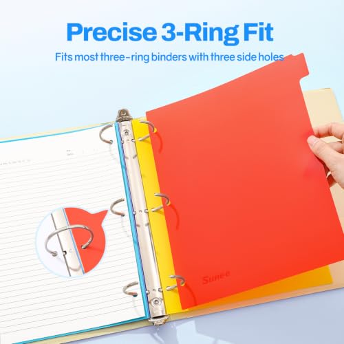 SUNEE 8 Tab Binder Dividers,Plastic Dividers for 3 Ring Binder,3 Ring Binder Dividers with Tabs for School Office Home Supplies,Bright Color, 1 Set