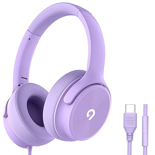 ADOOPE USB C Wired Over-Ear Headphones with Mi, Hi-Fi Stereo Sound, Noise-Isolating Ear Cups, Comfortable Fit for iPhone15/16, Samsung Galaxy S24/S23, Type-C Phones & Tablets (Purple) - color: Purple