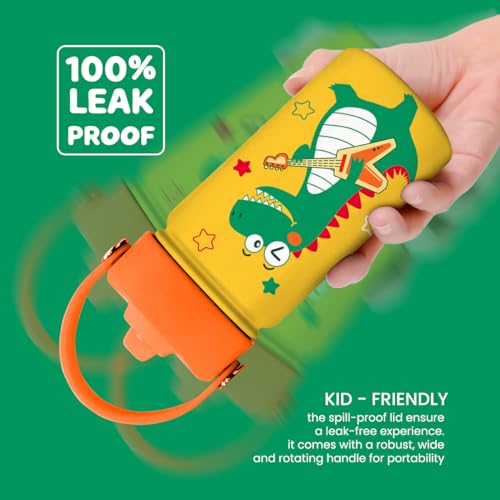 Dinosaurs Water Bottle - Dino Kids Water Bottle with Straw Lid - 12 Oz Insulated Stainless Steel Water Bottles for Kid Boys - Travel Cup for School Sports - color: Dinosaur 3