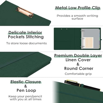 EYROZILL 3 Ring Binder 2 Inch, Binder for Letter Size (11" x 8.5") with 5 Tab Dividers, File Folder Labels and Low Profile Clipboards, Blackish Green - color: Blackish Green, size: ‎Letter Size - 2 Inch