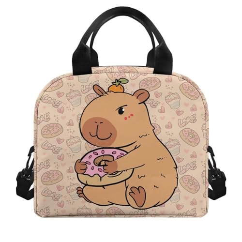 Cute Capybara Preschool Lunch Box Kids 4-6 Donut Simple Modern Lunch Box for Girls 6-8 Kindergarten Meal Bag Elementary School Toddler Students Children Lightweight Adjustable Shoulder Strap - color: Donut Cute Kapybara