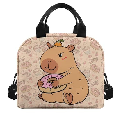Cute Capybara Preschool Lunch Box Kids 4-6 Donut Simple Modern Lunch Box for Girls 6-8 Kindergarten Meal Bag Elementary School Toddler Students Children Lightweight Adjustable Shoulder Strap - color: Donut Cute Kapybara
