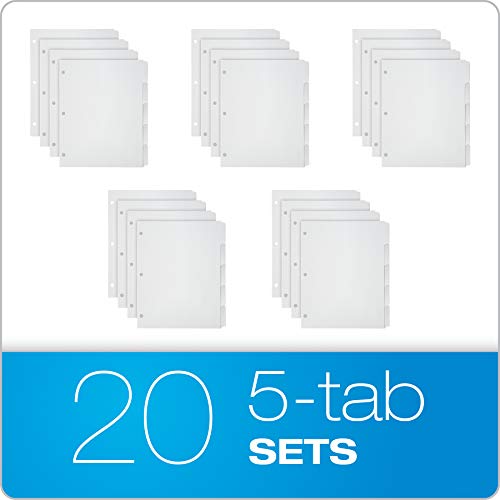 Oxford Blank Write On Binder, 1/5 Cut Tabs, 3 Hole Punch Dividers in 5 Tab Sets, 100-Dividers, 20 Sets, White (89981) (Pack of 5) - size: 5 Tab (Pack of 5)