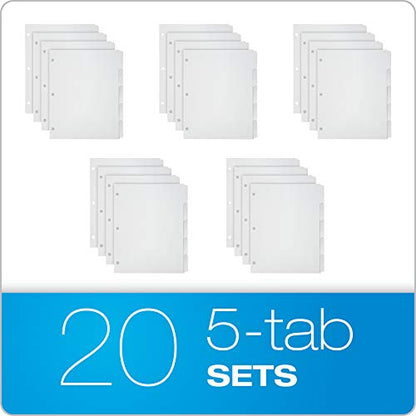 Oxford Blank Write On Binder, 1/5 Cut Tabs, 3 Hole Punch Dividers in 5 Tab Sets, 100-Dividers, 20 Sets, White (89981) (Pack of 5) - size: 5 Tab (Pack of 5)