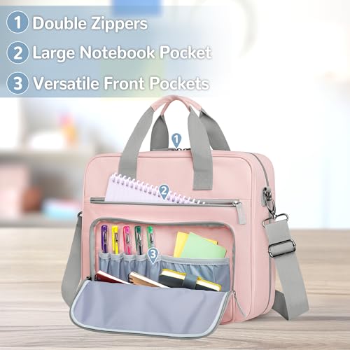Yarwo 2026 Upgraded Zipper Binder 3 Ring Binder Bag with Pencil Pouch | 500 Sheets Capacity, 5-Tab Expanding File Folder, 14” Laptop Padded Sleeve, Shoulder Strap, for College, Office, Home, Pink - color: Pink