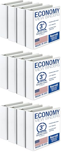 Samsill 3 Inch 3 Ring Binders, Made in USA, Economy Round Ring, Clear View Cover, 550 Sheet Capacity - for School, Home, Office - White (Pack of 12) - color: White, size: 12-Pack, style: 3-Inch