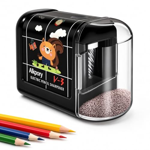 Battery Operated Electric Pencil Sharpener for Kids, Auto Stop Safety Switch, Fast Pencil Sharpener for No.2 and Colored Pencils, Portable Desk Sharpener for School, Home, Office, Black - color: Black
