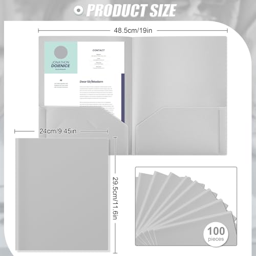 Gueevin 100 Pack Plastic Folder with Pockets, 2 Pocket Folders, Plastic Glossy Folders Fit Letter Size Paper, Heavy Duty Durable File Folder with Business Card for Home Office School (Gray) - color: Grey