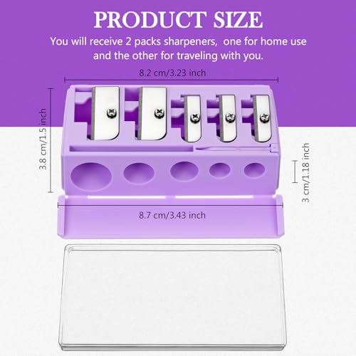 Honoson 2 Pcs 5 Hole Cosmetic Long Point Manual Pencil Sharpener with Plastic Lid Makeup Eyeliner Pencil Sharpener (Purple) - color: Purple