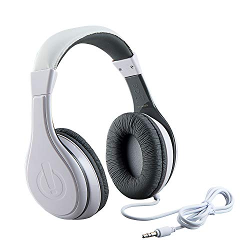 eKids Kids Headphones, Stereo Sound, 3.5mm Jack Cord, Wired Headphones for Kids, Tangle-Free, Volume Control, Childrens Earphones Over Ear for Travel White - color: White