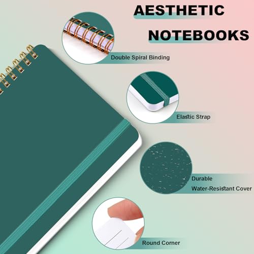 4 PCS 5x7 Spiral Notebook, Spiral Journal Notebook, 5x7 Notebooks for Work, Note Taking, School, Small Notebooks with Strap, Cute Notebooks for Women 50 Sheets