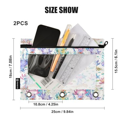Cute Axolotl Pencil Pouch for 3 Ring Binder, Binder Pencil Pouches with Clear Window Zipper Pencil Case for Office College Supplies, 2PCS (B0301) - color: B0301