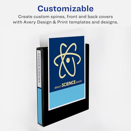 Avery Standard View 3 Ring Binder, 0.5" Round Rings, 100-Sheet Capacity, 0.7 Inch Wide Spine, 1 Black Binder, Ideal for Lightweight Organization and Occasional Referencing (05705) - size: 0.5"