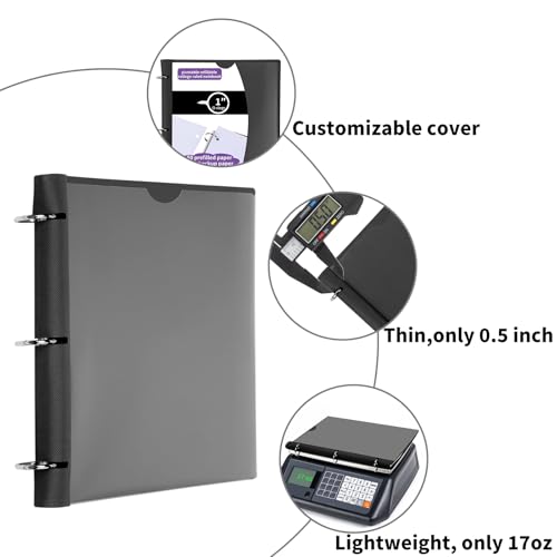Pivotable Refillable Notebook, Upgraded 1 Inch 3 Ring Notebook Binder, 50 College Ruled Paper, 5 Subject Notebook with Dividers and Folder Pockets, Tabs- Black - color: Black, size: 1 PCS