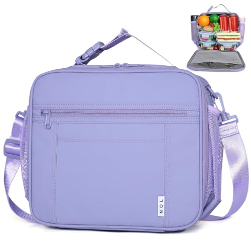 Lightweight Insulated Lunch Bag, Reusable Lunch Box 7L Cooler with Adjustable Shoulder Strap, Waterproof Zipper Lunch Bag for School & Work, Suitable for Men, Women and Kids - color: Light Purple, size: Horizontal (7 Liters)