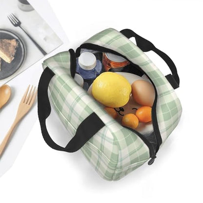 Lunch Bag Pastel Green Plaid Insulated Lunch Box Reusable Cooler Tote for Adults Student Girl Boy Work Office School Picnic Over 3 Years Old - color: B0371