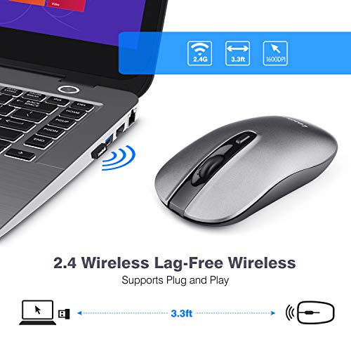 Leadsail Wireless Slim USB Mouse, Silent Click 3 Adjustable Levels, 4 Button Laptop Mouse for Windows Mac PC Notebook