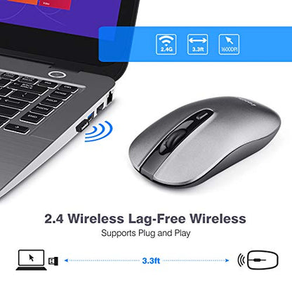 Leadsail Wireless Slim USB Mouse, Silent Click 3 Adjustable Levels, 4 Button Laptop Mouse for Windows Mac PC Notebook