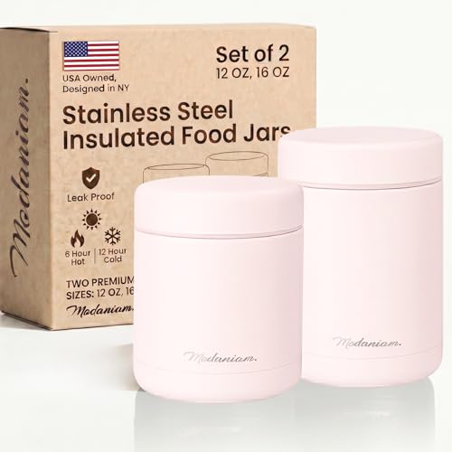 Modaniam Stainless Steel Insulated Food Jar Set of 2 (16oz + 12oz), Wide Mouth, Soup Thermo for Hot Food, Lunch Container, Insulated Soup Bowl, Hot and Cold Insulated Lunch Box, Pink - color: Z-CottonCandyPink