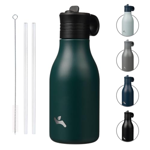 Konokyo 25oz Insulated Travel Water Bottle with Straw, Green | Stainless steel, BPA free, leak proof, double wall, dishwasher safe. Reusable for gym, workouts, and daily use - color: Green, size: 12 Ounces