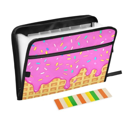 ALAZA Funny Waffle Ice Cream Expandable Filing Folder Storage Organiser Box Files, 13 Pockets Zip Filing Folders for Home or Office Documents - color: Multicolored21