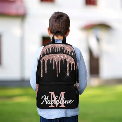 MyPupSocks Custom Name Backpack Bag for Boys Girls, Personalized Girls Glitter Initial Schoolbag Casual Backpack Customized Bookbag or Lunch Bag for Kids Unisex Back School Camping Travel - color: Multi 08