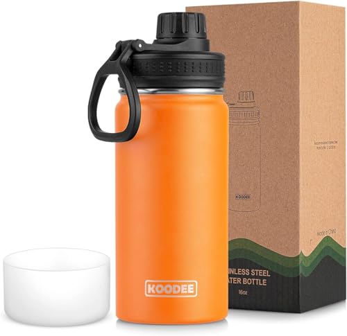 koodee Kids Water Bottle-16 oz Stainless Steel Vacuum Insulated Water Bottle for Back to School Wide Mouth Flask with Leakproof Spout Lid (Cosmic Orange) - color: Cosmic Orange, size: 16 Ounces