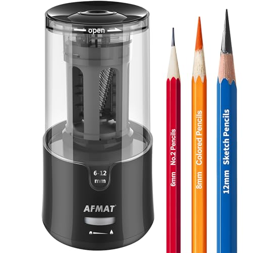 AFMAT Electric Long Point Pencil Sharpener for Artist, Fast Sharpen & Auto Stop, 8-17mm Super Long Point, Professional Artist Pencil Sharpener Plug in for φ6-12mm Charcoal/Drawing/Colored Pencils - color: Black