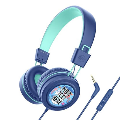 MEE audio KidJamz KJ55 Personalized Wired Headphones for Kids with Custom Full Color Photo Print, 3.5mm Plug Headset, Volume Limiter, & Microphone, Printed Graphics for School, Gift, Travel (Blue) - color: Blue, style: Customized